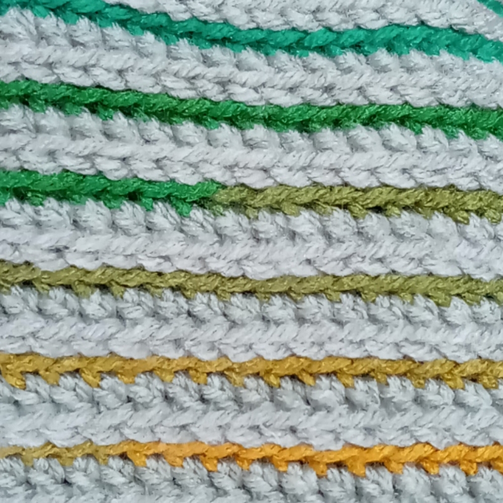 Handcrafted crochet winter beanie green & grey - Picture 2 of 5